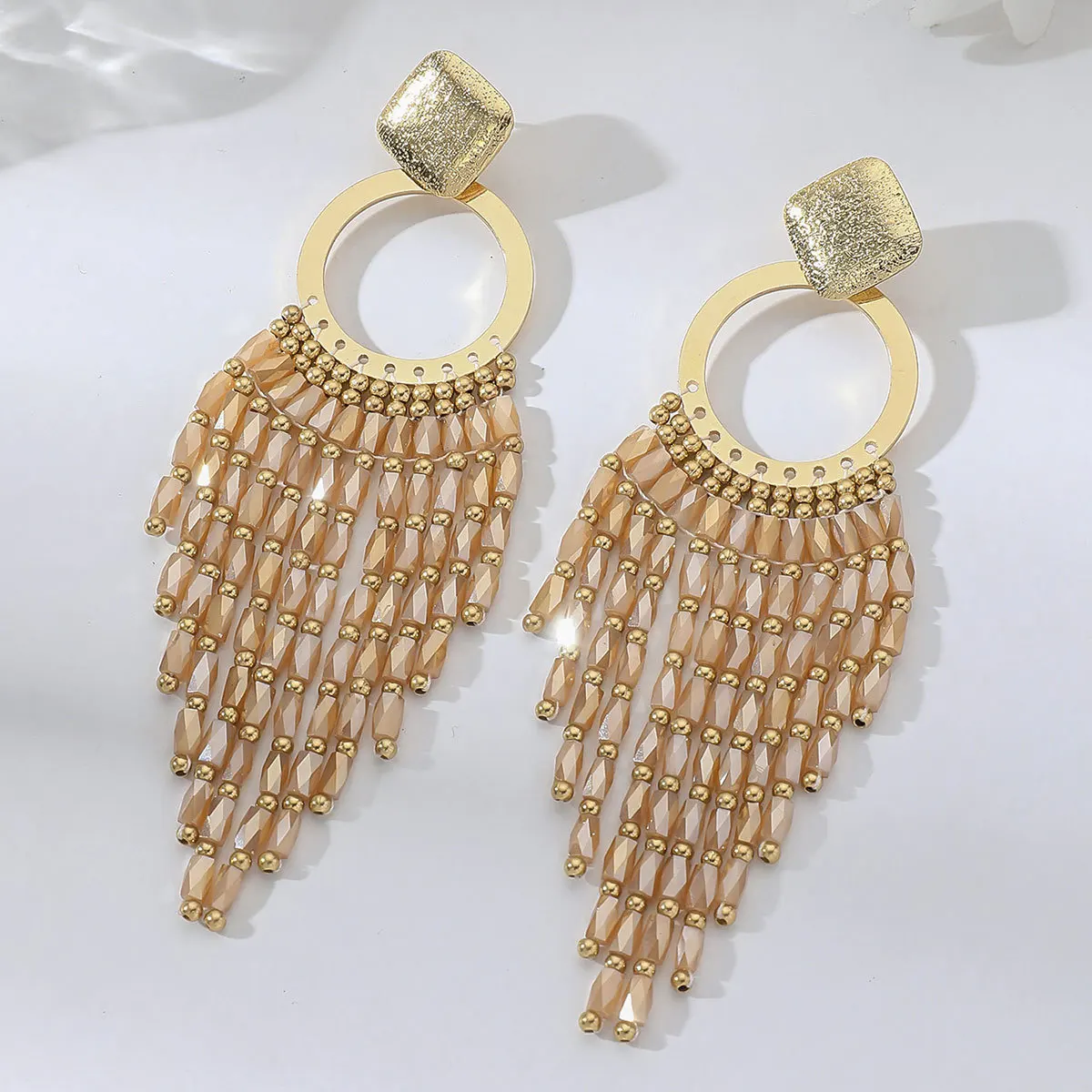 비즈 귀걸이 수공예 원형 보헤미안 합금 태슬 크리스탈 기하학 트렌드 심플 여성 쌀알 비즈 귀걸이