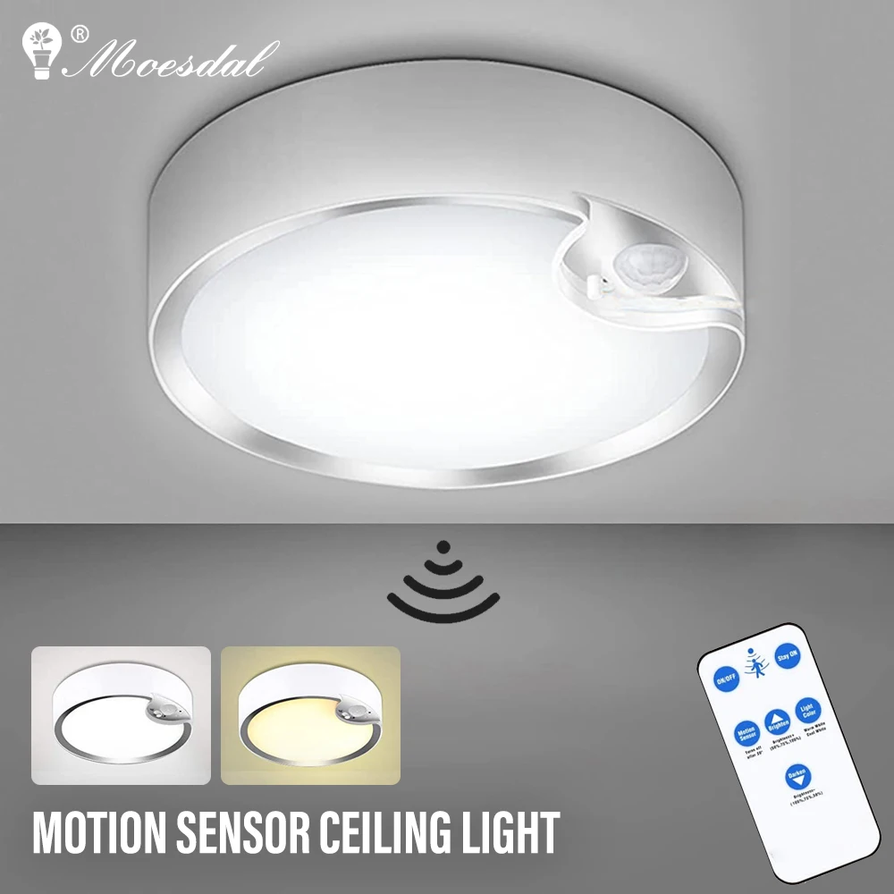 

Motion Sensor LED Ceiling Light Battery Powered with Remote Control Dimmable for Indoor/outdoor Closet Stairs Hallway Shower