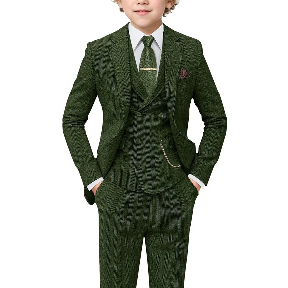 

Blackish Green Single Breasted Notched Boys Suits 3 Pcs (Blazer+Pants+Vest) Fashion Boys Sets Formal Occasions Boys Sets