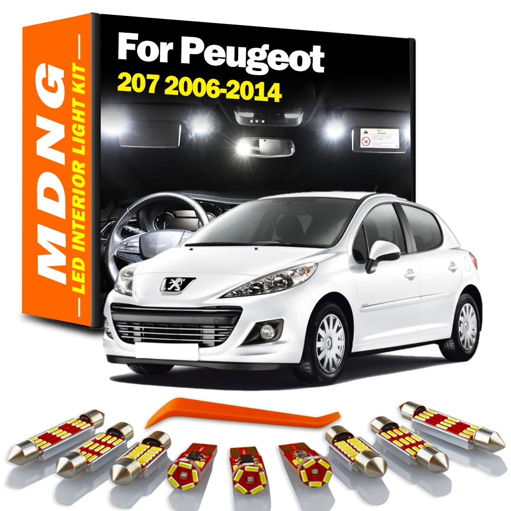 MDNG 14Pcs Canbus For Peugeot 207 2006-2008 2009 2010 2011 2012 2013 2014 Vehicle Bulbs LED Interior Light Kit Car Lamp No Error