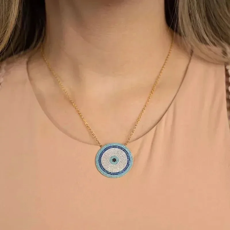 Naszyjnik z zawieszką w kształcie greckiego oka proroka z mikro cyrkoniami, srebrny kolor, szczęśliwe niebieskie oczy, elegancki prezent dla kobiet i dziewcząt, wykwintna biżuteria, 2026.