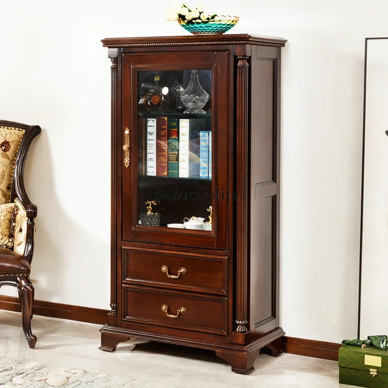 

46American retro pure solid wood log wall locker cherry wood side cabinet