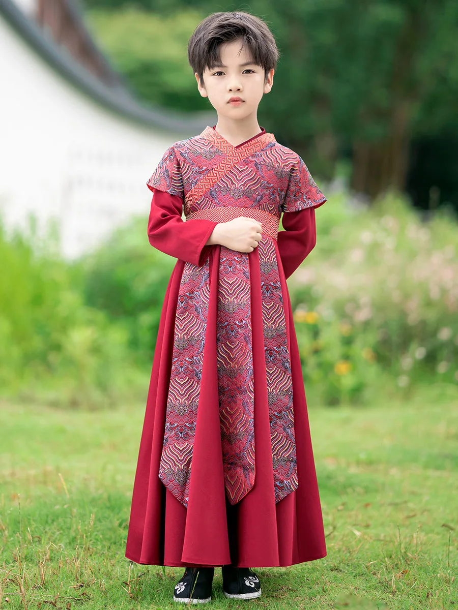 Ancient Chinese Dress Hanfu Kids Traditional Embroidery Dresses Boy and Girl Martial Arts Cosplay Costume Kimono Student Uniform