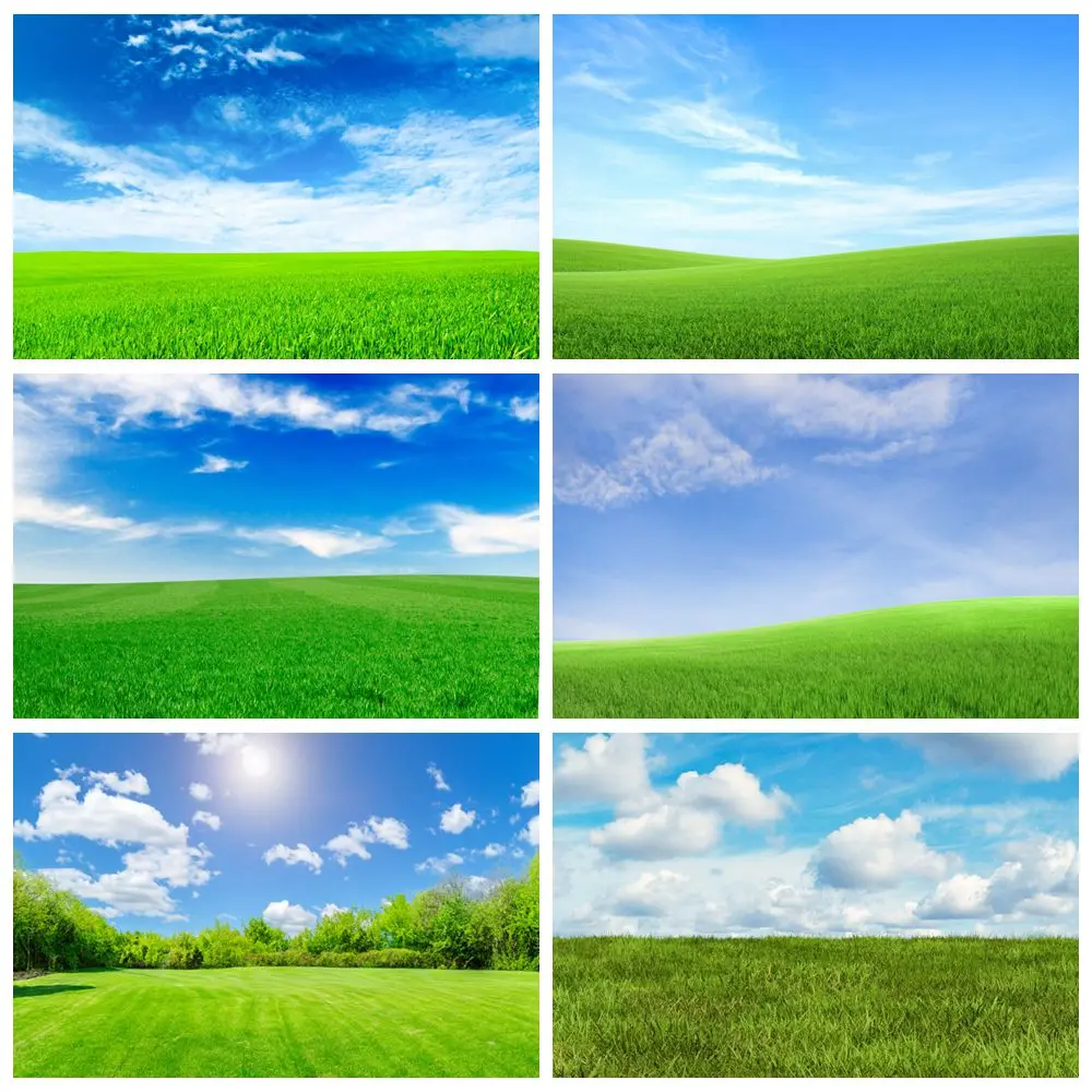 

Blue Sky White Cloud Prairie Backdrop Birthday Party Outdoor Travel Portrait Photography Background Wall Decor Photo Studio Prop