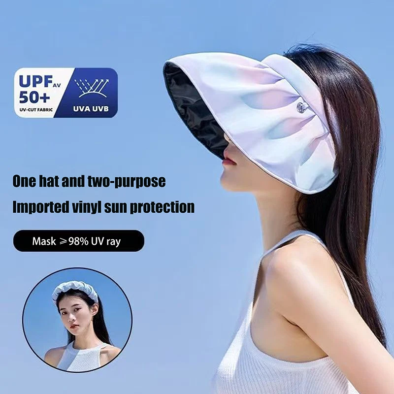 

Summer Dual-use Headband Sun Hat Women Hollow Top Outdoor Travel Cap UV Protection Sea Beach Hat Wide Brim Visor Hat