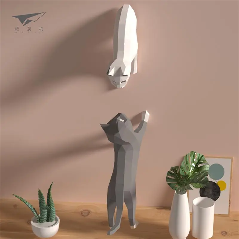 Cat 3D Paper Model Home Room Ornaments DIY Hanging Animal Porch Decor Handmade Origami Wall Decoration Papercraft Puzzles Toys