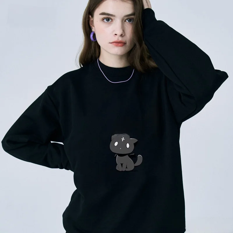 

Свитшот из чистого хлопка с длинными рукавами и круглым вырезом, с дизайном в стиле аниме «Помощник бобов» и огненным орнаментом, для весны, осени и зимы, повседневный, размер L