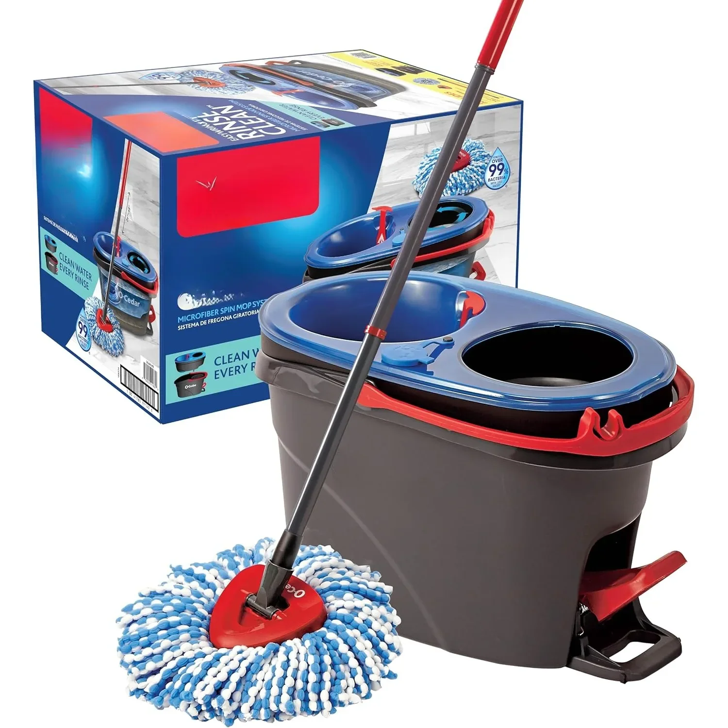 EasyWring RinseClean Mikrofaser-Bodenreinigungssystem mit Schleuder und Eimer, Grau