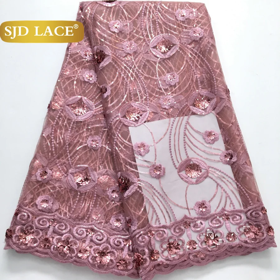 

SJD LACE African Pink Sequins Mesh Woman Lace Fabrics 2025 Latest Nigerian French Tulle Net Lace for Wedding Party Dresses 4231