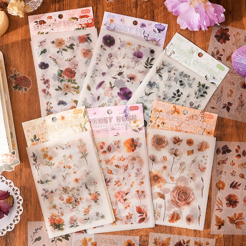 6 sheet Die cutting Flower Stickers Junk Journal Sticker Package DIY Diary Decoration Sticker Album Scrapbooking