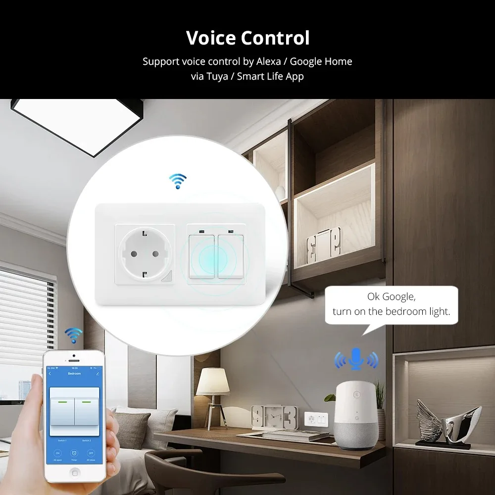 WiFi Smart EU Socket Switch DIY Free Match 1 2 3 gangs Light Switch EU Outlet Work with Tuya Alexa Google Home Control