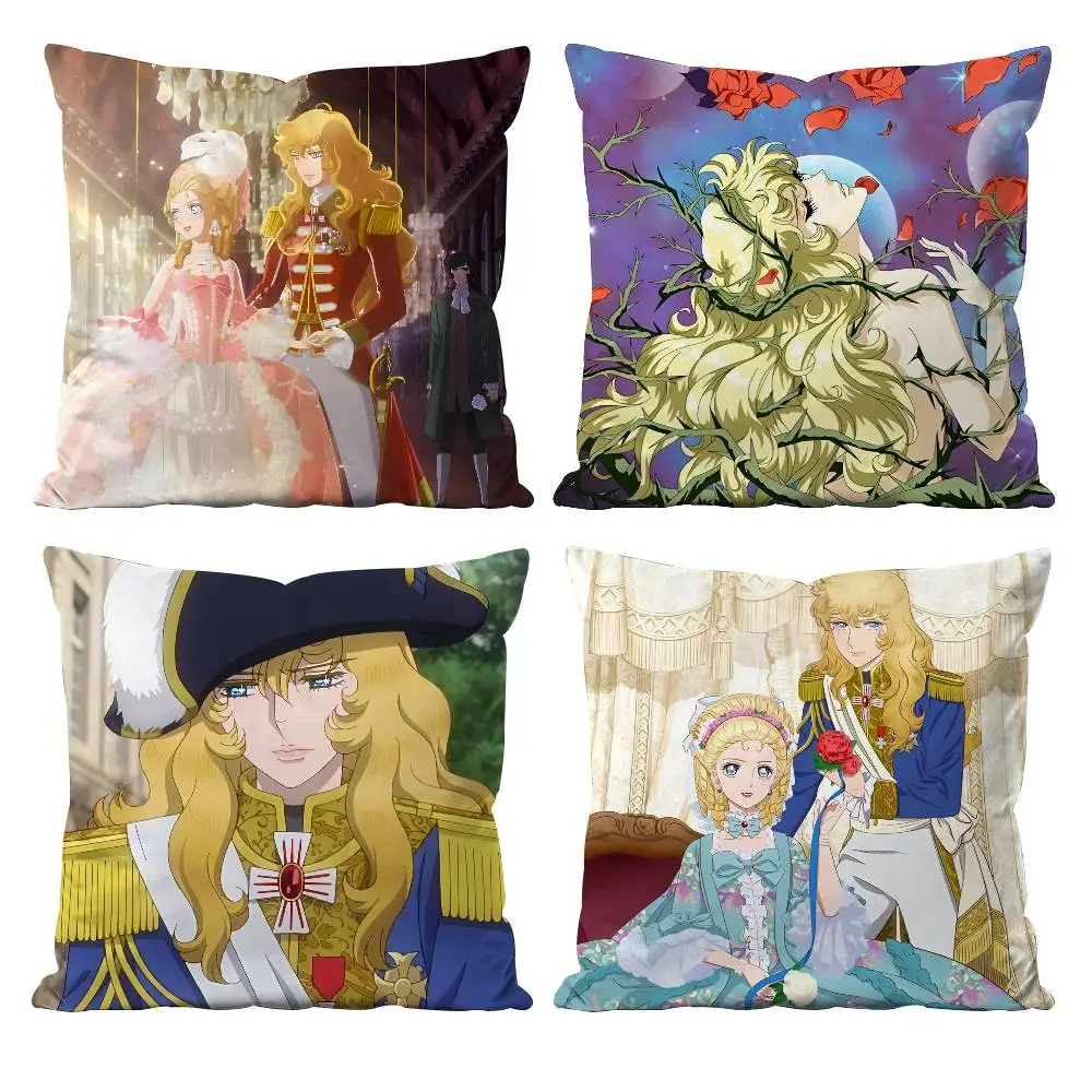 Vintage Anime R-Rose Of Versailles Kissenbezug Anti-Dustmite-Kissenbezug Unsichtbarer Reißverschluss Seidiger kurzer Plüsch-Sofa-Kissenbezug