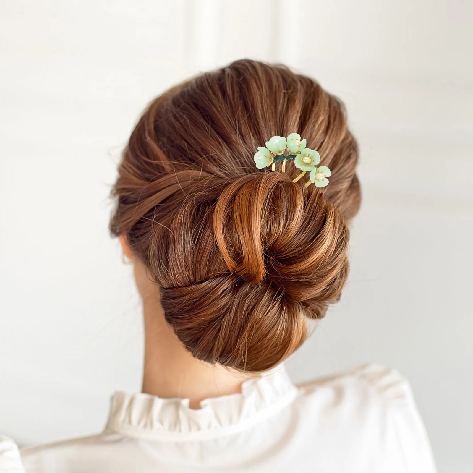 

1pc Jade Flower Hairpin Lotus Green Decorative Accessories Hair Chopstick Classic Fashion Elegant Long Color Retention Durable