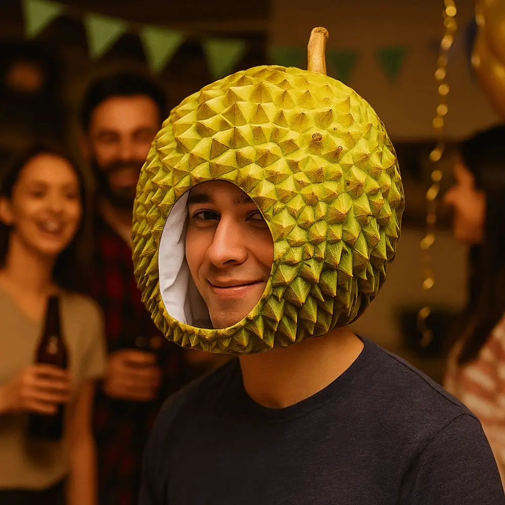 

Creative Funny Simulation Durian Hat Comfortable Soft Durian Headgear Unique Cartoon Plush Hat Cosplay Costume
