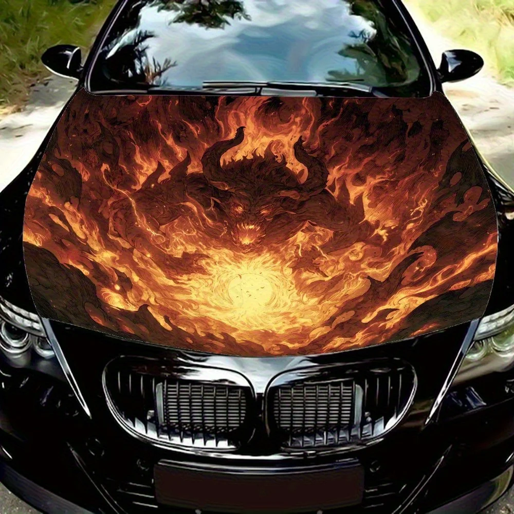 

Наклейка на капот автомобиля с рисунком огненного демона, персонализированная и модная виниловая наклейка, подходит для всех моделей автомобилей, любителей автомобилей
