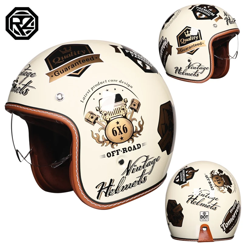 Orz-S68 Retro Motorradhelm ABS Elektrischer Halbhelm für Männer und Frauen DOT-Zertifizierter Roller-Helm Anpassbarer 3/4-Helm für Alle Jahreszeiten