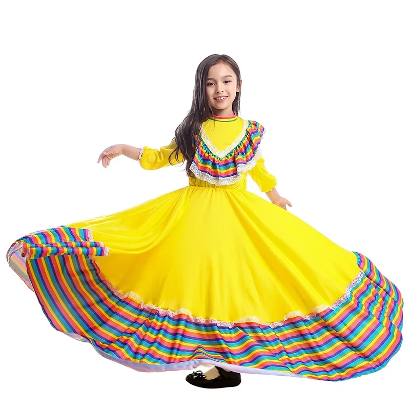 JustSaiyan Women Girls Mexico Tradition Flamenco Costume Dance Stage Folk Dress Dance Circle Mexican Halloween Party Fancy Dress