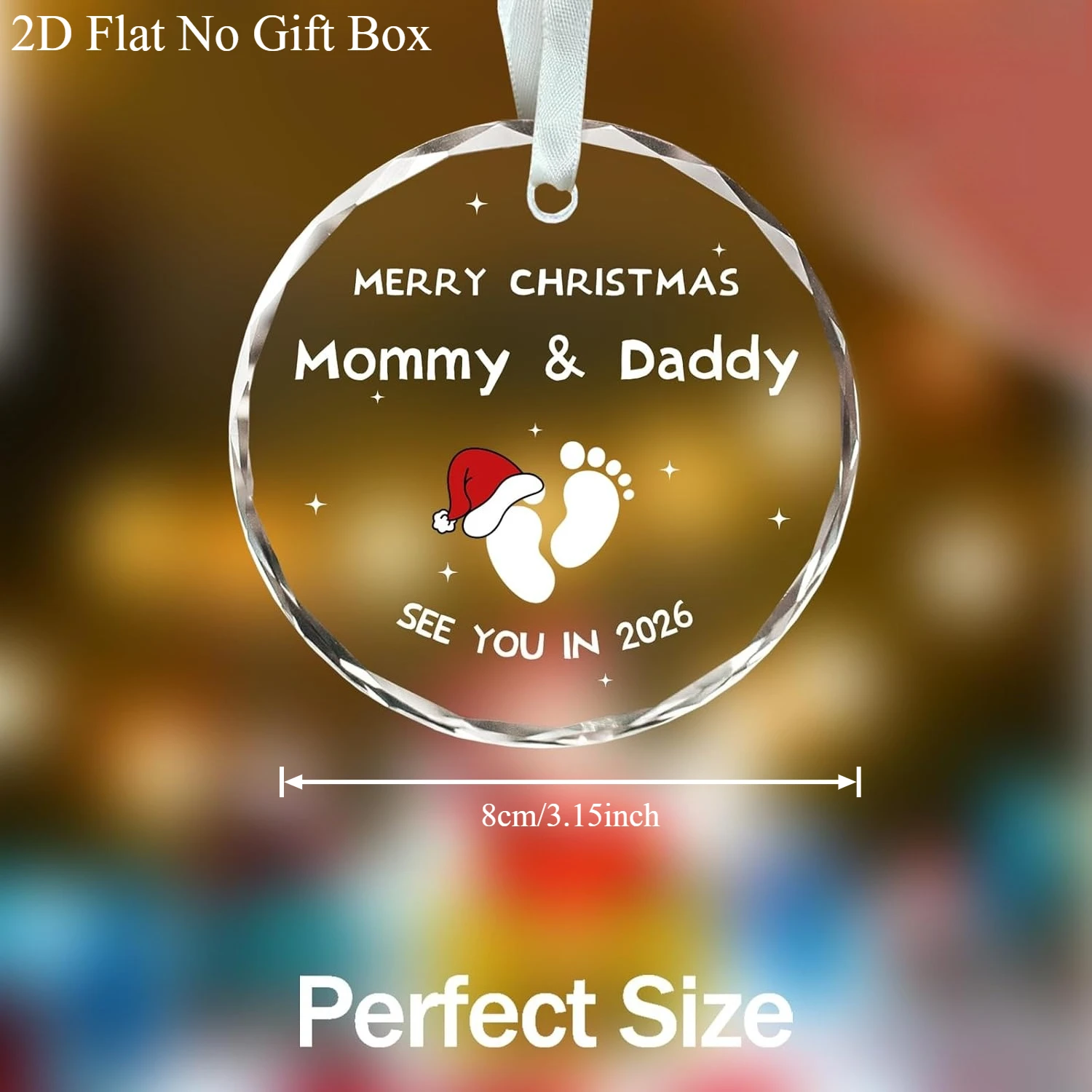 زينة إعلانية للأطفال مكونة من قطعتين مسطحة ثنائية الأبعاد - 2025/2026 تذكار حمل للتاريخ الملتف - عرض زجاجي مستدير لعيد الميلاد/الحمل