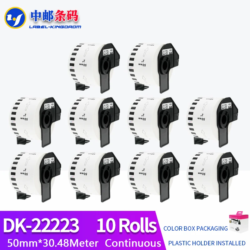 

10 рулонов, совместимых этикеток DK-22223, 50 мм * 30,48 м, непрерывных для термопринтера Brother QL-700/800, все поставляются с пластиковым держателем