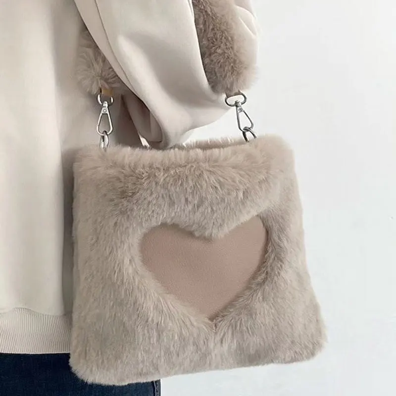 Faux Fur Winter Women Handbags Large Capacity Cute Plush Ladies ShoulderBag Female Clutch Purse Handbags Messenger Tote Bag 2023