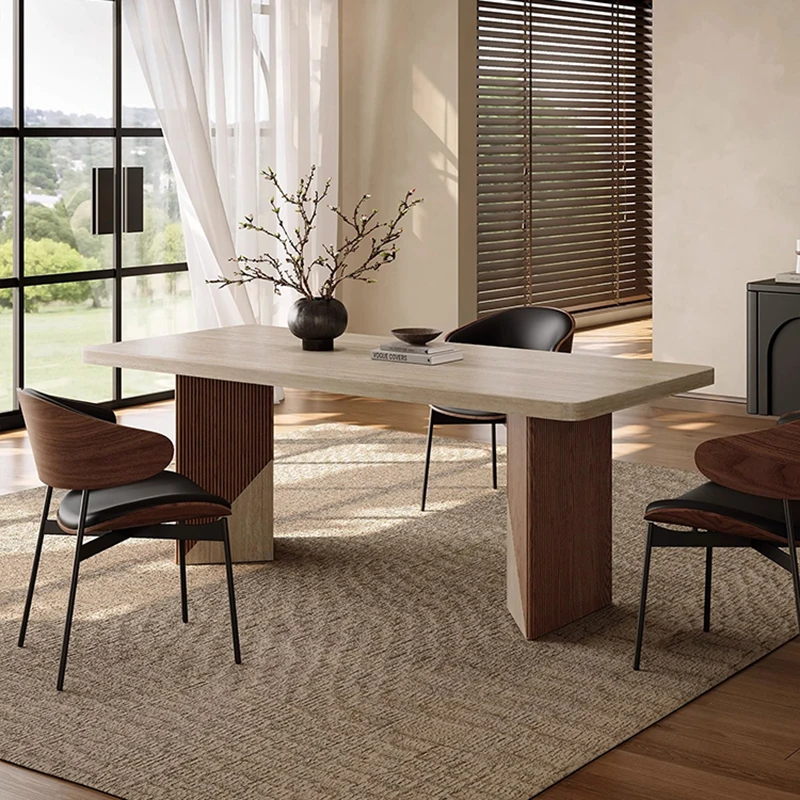 

Креативный обеденный стол из каменной плиты в стиле середины века, высококачественный прямоугольный стол из цельного дерева, дизайнерский стол, мебель для дома в стиле ретро FYDT