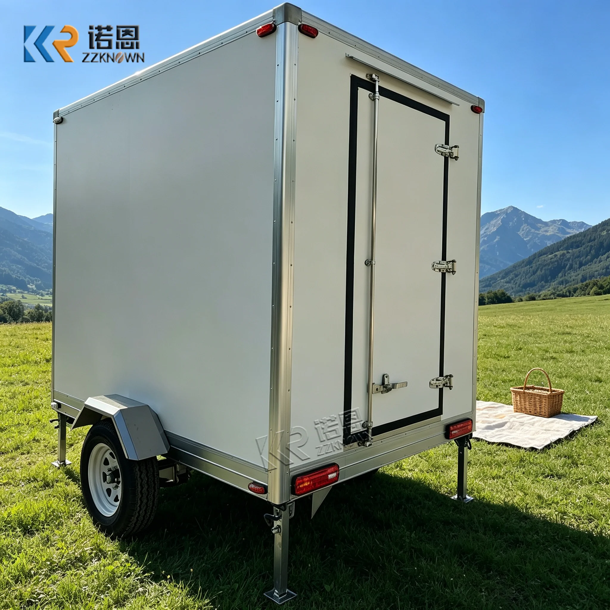 13ft Tow Behind White Refrigerated Trailer Dual Axle Cold Storage Cart Fresh Produce City Delivery