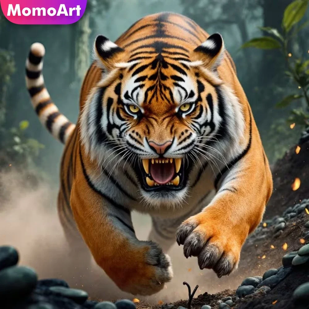 Momoart Vollquadratisches und rundes Diamant-Mosaik mit Tiger-Tiermuster für Erwachsene und Anfänger, Diamantmalerei-DIY-Sets, einzigartiges Geschenk