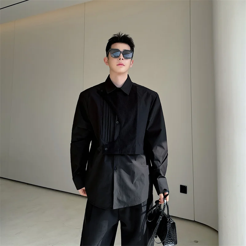 2024 Autumn Korean Style Niche Design Shirt For Male Trendy High Street Long Sleeved Turn Down Collar Shirt Men Clothing