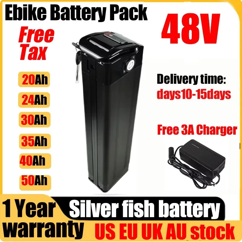 Silver Fish 48v Electric Bike 20ah 50ah 60AH Akku Accu Bafang 250w-2000w Bateria De Litio 30ah 40ah 13s5p 18650 Lithium Battery