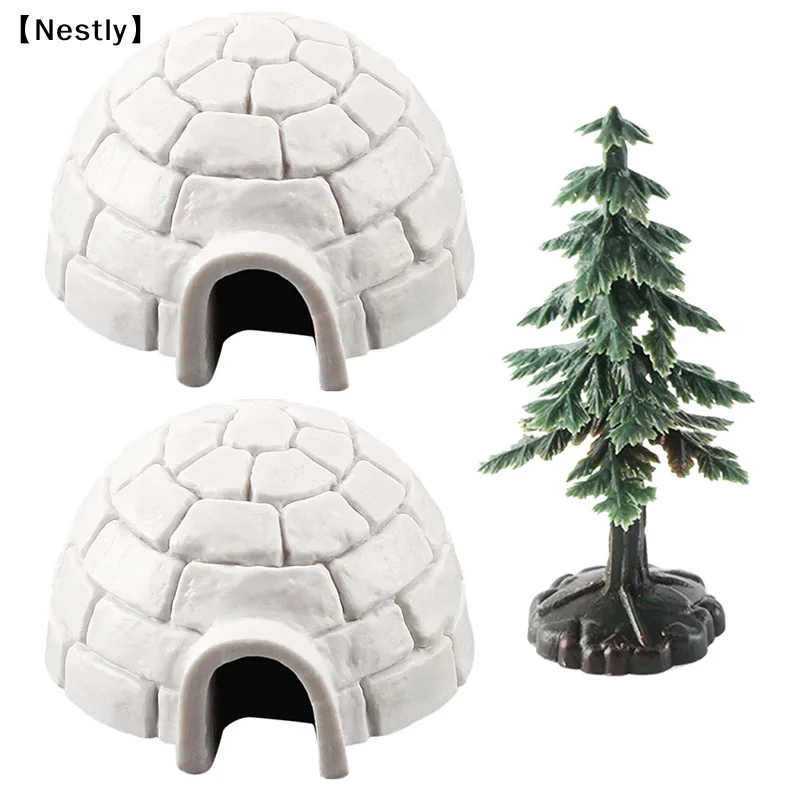 Polar Igloo Christmas Tree Figurines Set Miniature Arctic Figures Toy Playset Mini Polar Animal Shelter Ornament Decora〔Nest〕