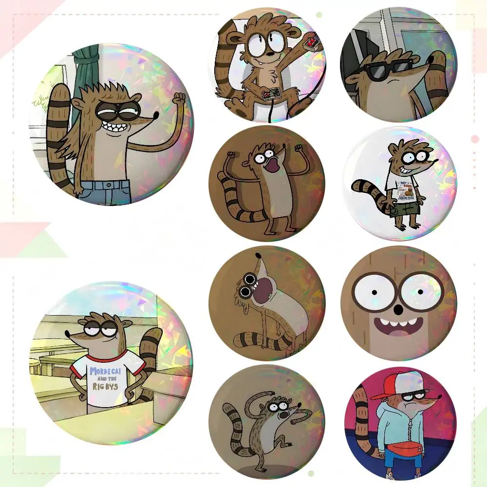 Regular Show Rigby Round Badge Creative Brooch Clothing Backpack Accessories Lapel Pin