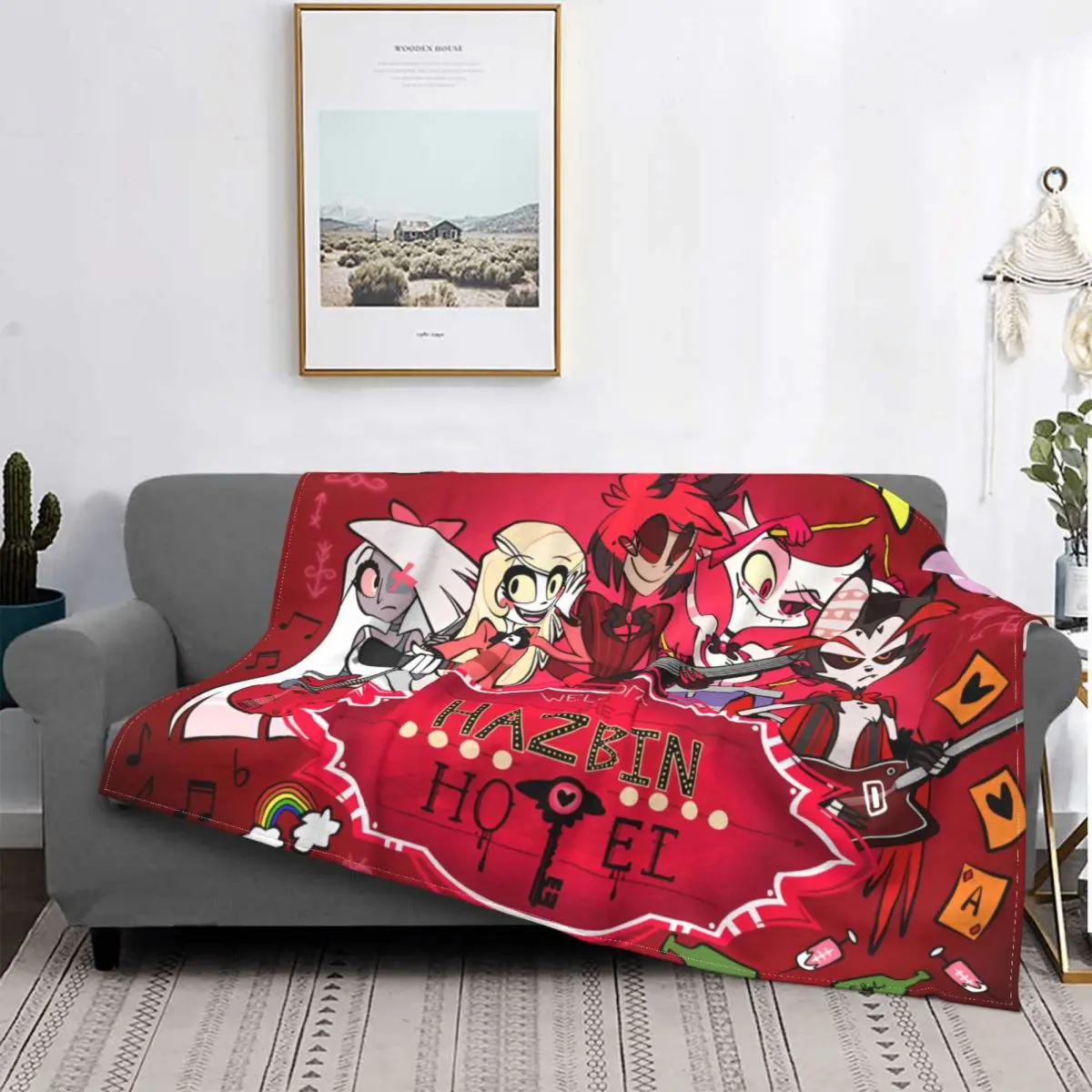 

Hazbins Hotels Cartoon Blankets Fleece Textile Decor Breathable Super Warm Throw Blankets for Home Bedroom Bedspread
