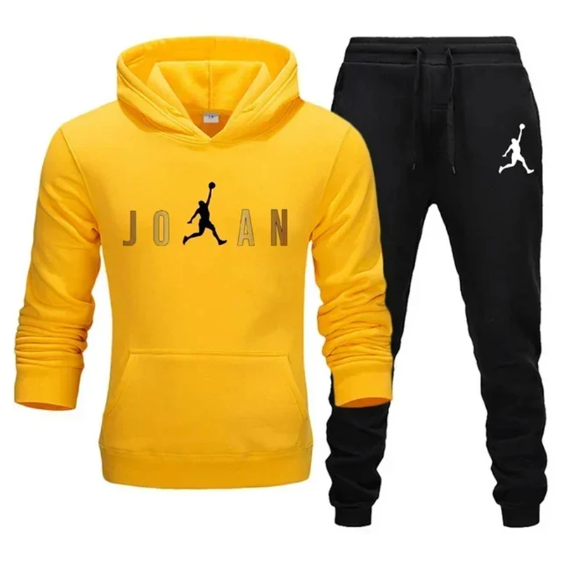 New men\'s fashionable casual sports outdoor fitness jogging hooded top+pants set slim fashion sports set