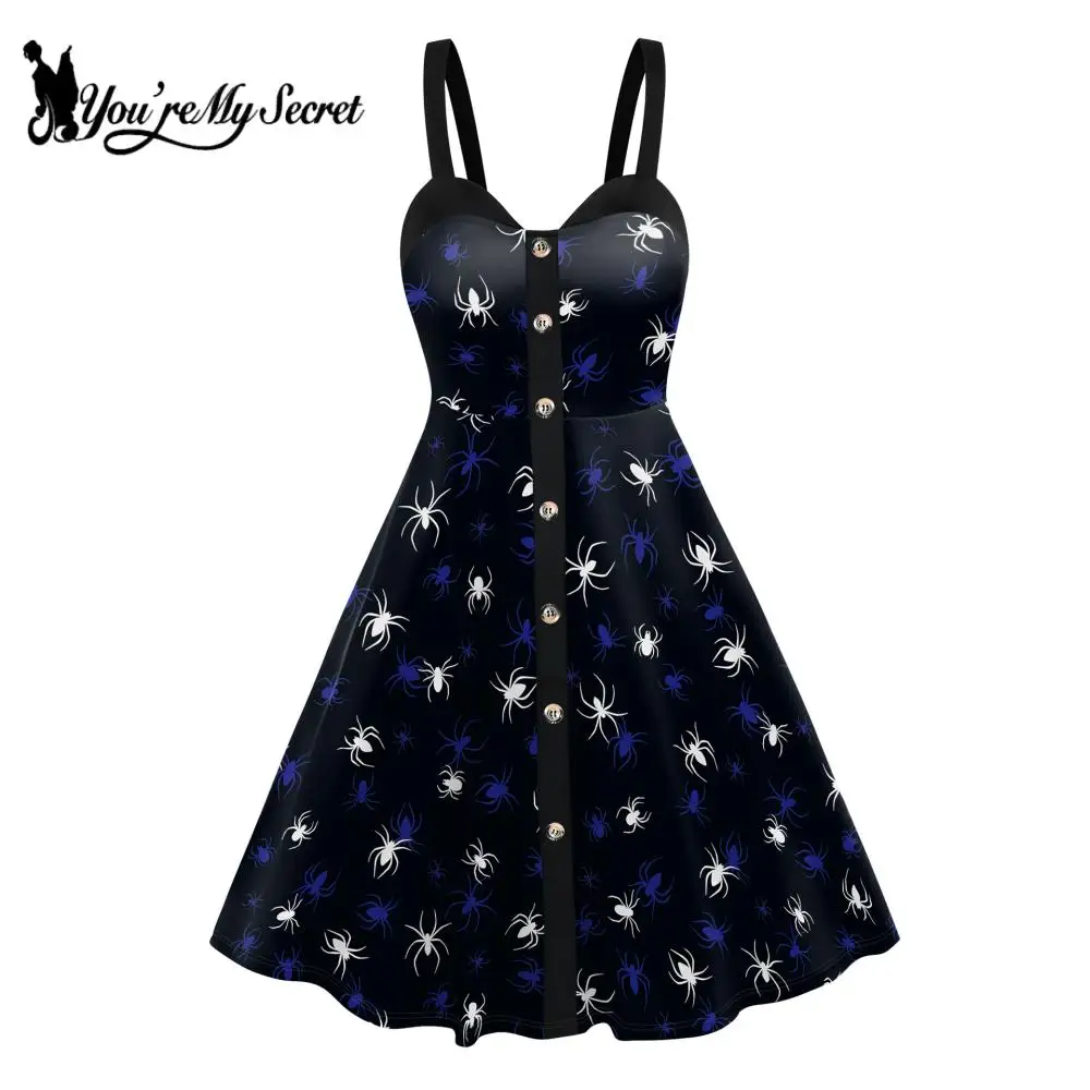 [You're My Secret] Women Bat Spider Web Print Dress Summer Sleeveless Camisole Dresses Halloween Party Costume Daily Streetwear view 3