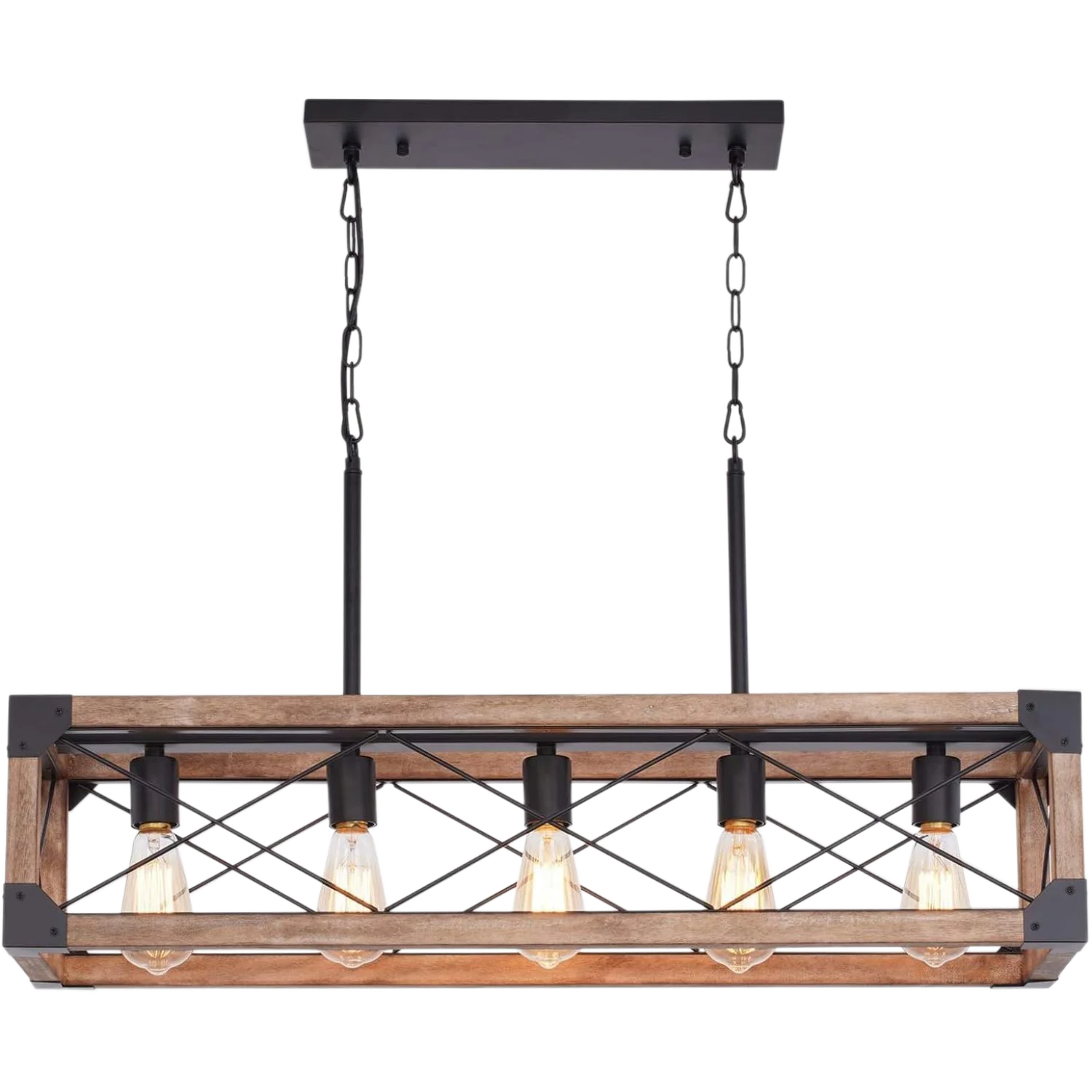 

Farmhouse Kitchen Island Lighting, 5-Light Dining Room Light Fixture, Farmhouse Linear Chandelier with Solid Wood for Dining Roo