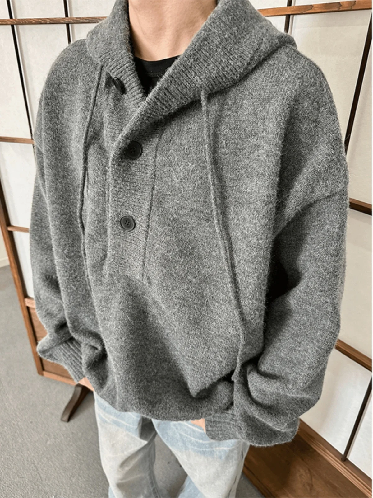 

ay Hoodie Men's Loose American Sle Knitted Sweater Cleanfit Premium Feel Sweatirt Jaet Autumn Winter Casual Wear