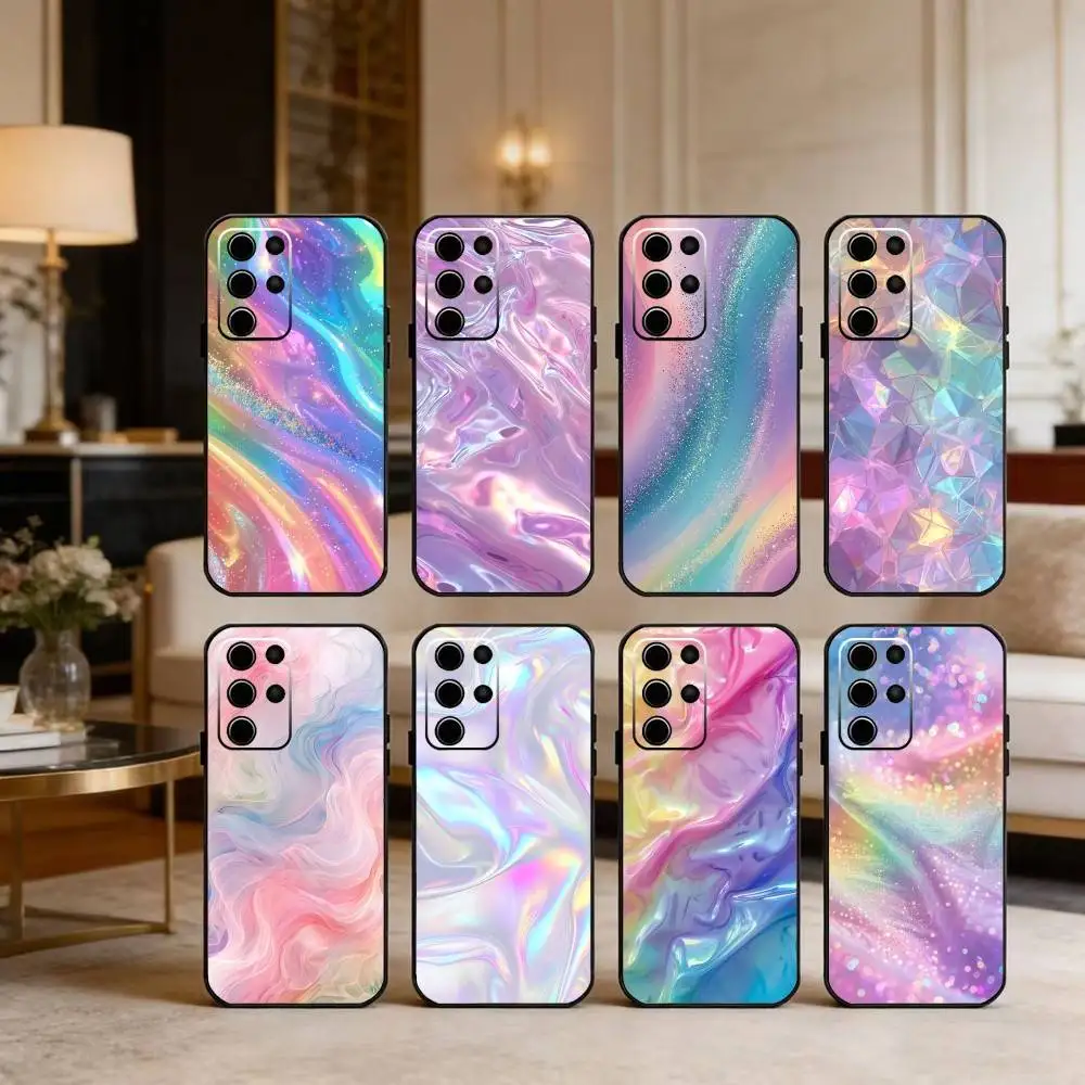 

Rainbow Holographic Iridescence Phone Case For Samsung S25,S24,S21,S22,S23,S30,Ultra,S20,Plus,Fe,Note,5G Black Cover