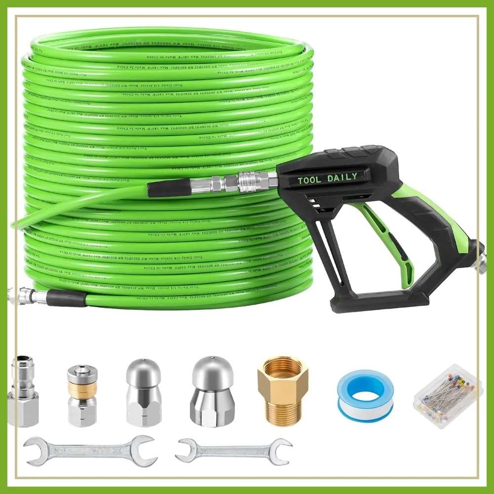 

150 FT Sewer Jetter Kit for Pressure Washer, 1/4 Inch NPT, 3600 PSI Drain Cleaner Hose with 4 Nozzles
