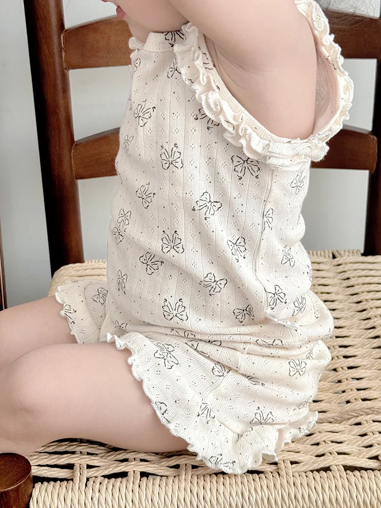 Ensemble de vêtements d'été pour bébé fille, joli nœud papillon, bretelles en dentelle + short, ensemble 2 pièces confortable en coton pour nouveau-né