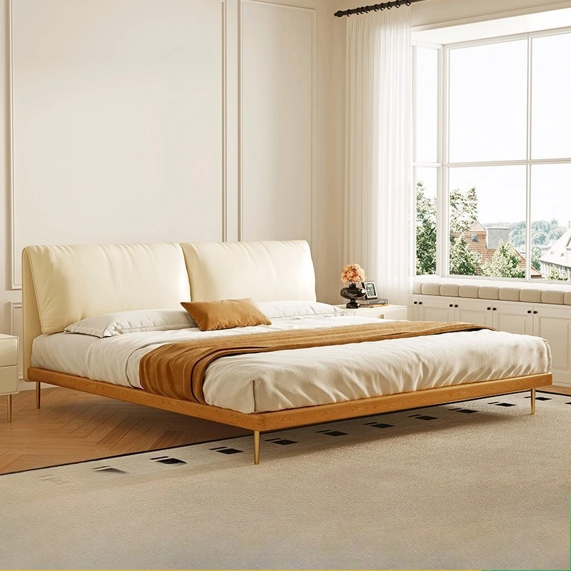 Nordic elephant ear double bed modern minimalist soft bag 1.8m bedroom leather solid wood bed
