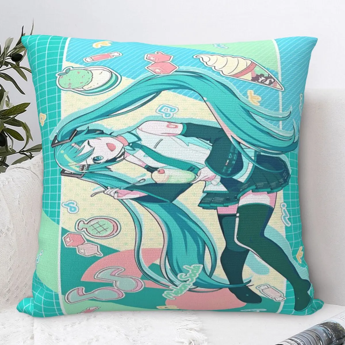 

Cartoon Hatsune Miku Singer Music Anime Pillowcases Kawaii Print Home Sofa Throw Pillow Cover Birthday Gift for Kids