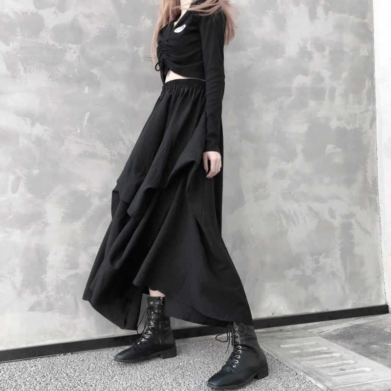 UMI MAO Summer Korean Version Ins Dark Line Hate Harajuku Style Retro High Waist Stereo Irregular Skirt Long Skirt Female Tide