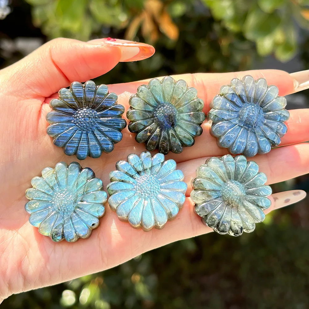 해바라기 천연 래브라도 라이트 크리스탈 원시 보석 수제 Fengshui 동상 치유 크리스탈 공예 매력 장식 DIY 선물 홈 데코