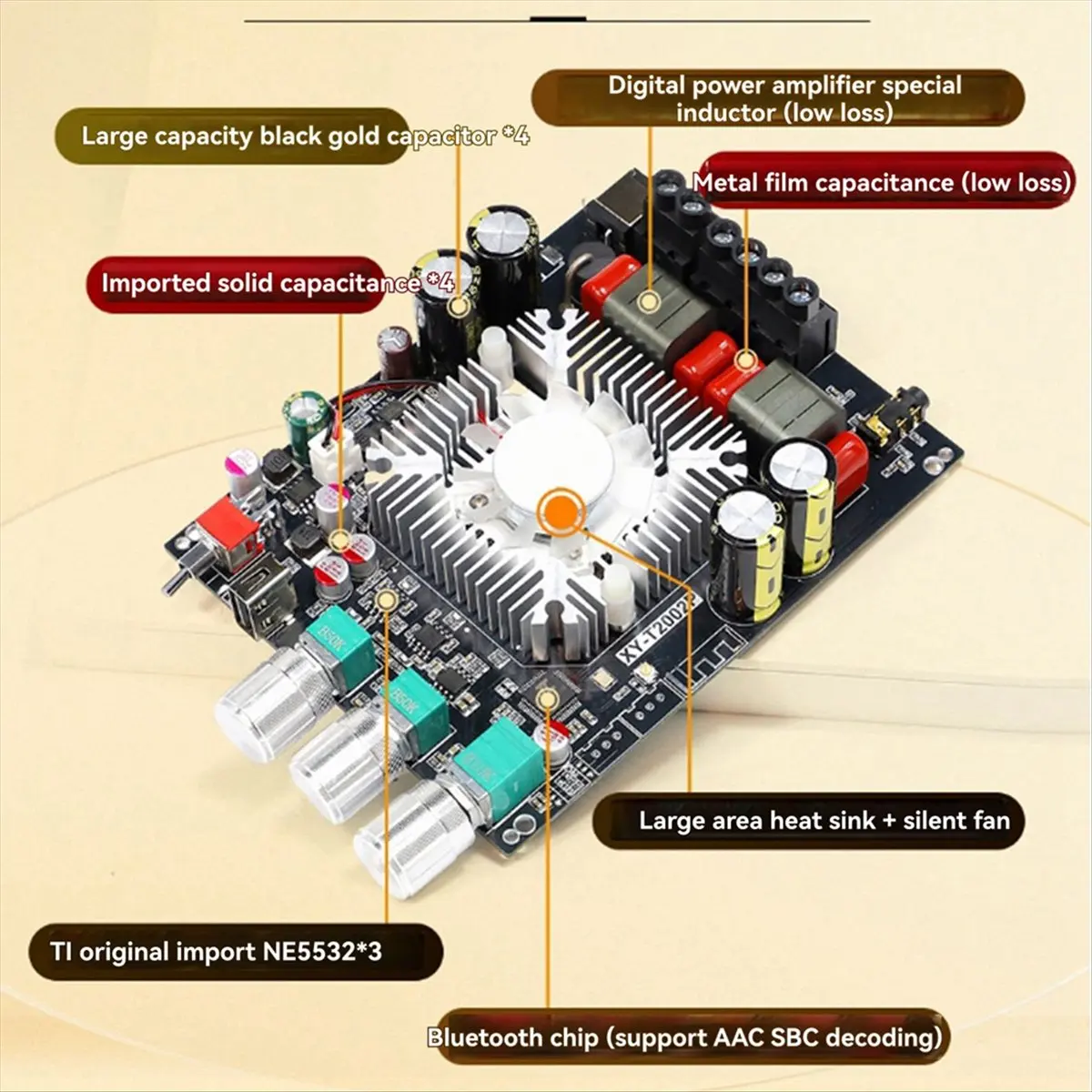 2026 جديد + T2002P لوحة مضخم رقمي HiFi عالي الطاقة مع لوحة مكبر صوت ستيريو عالية الطاقة 220WX2 TPA3223
