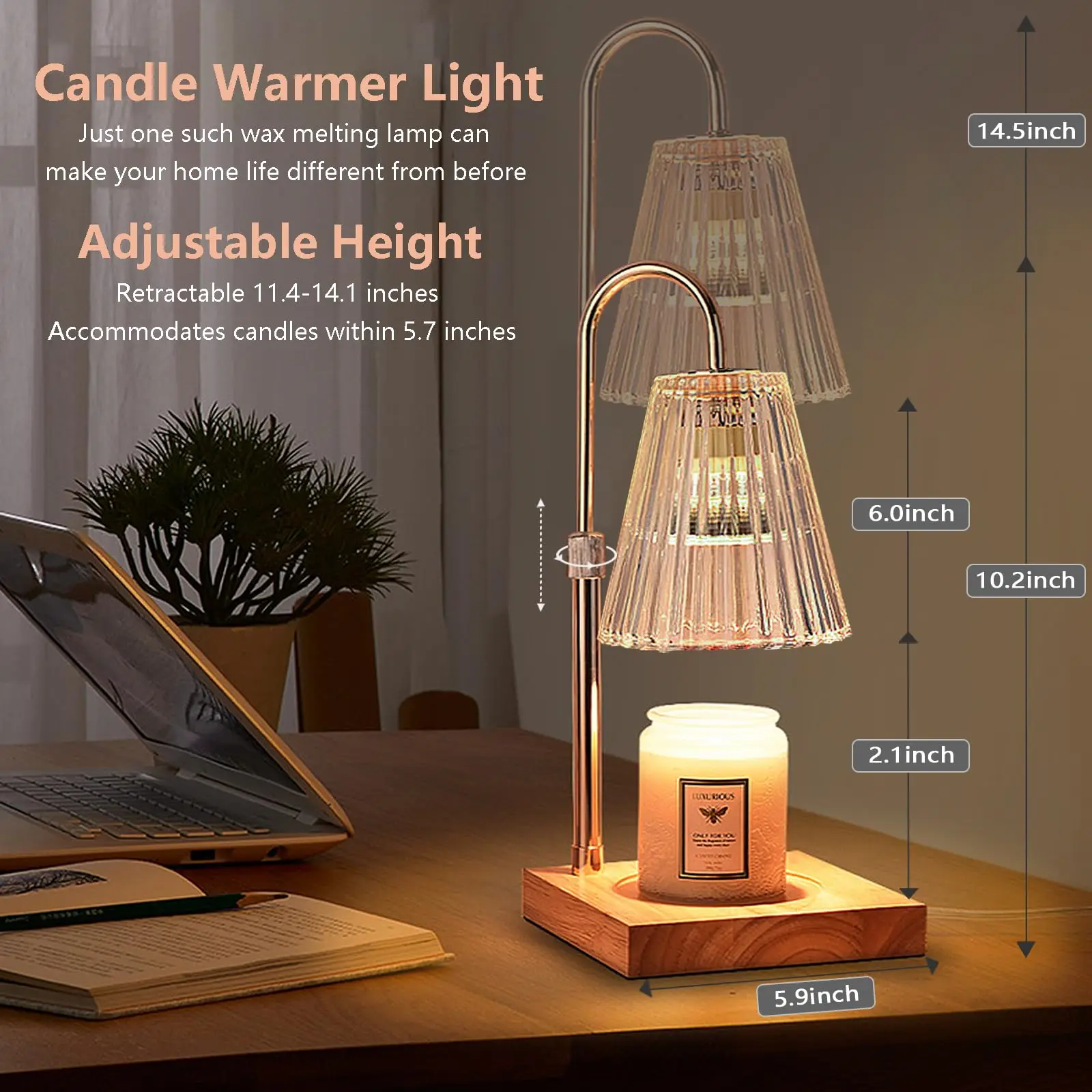 Desk lamp Electric Candle Warmer with Timer Dimmable Candle Lamp Compatible with Small and Large Candles  Aromatic Candle light