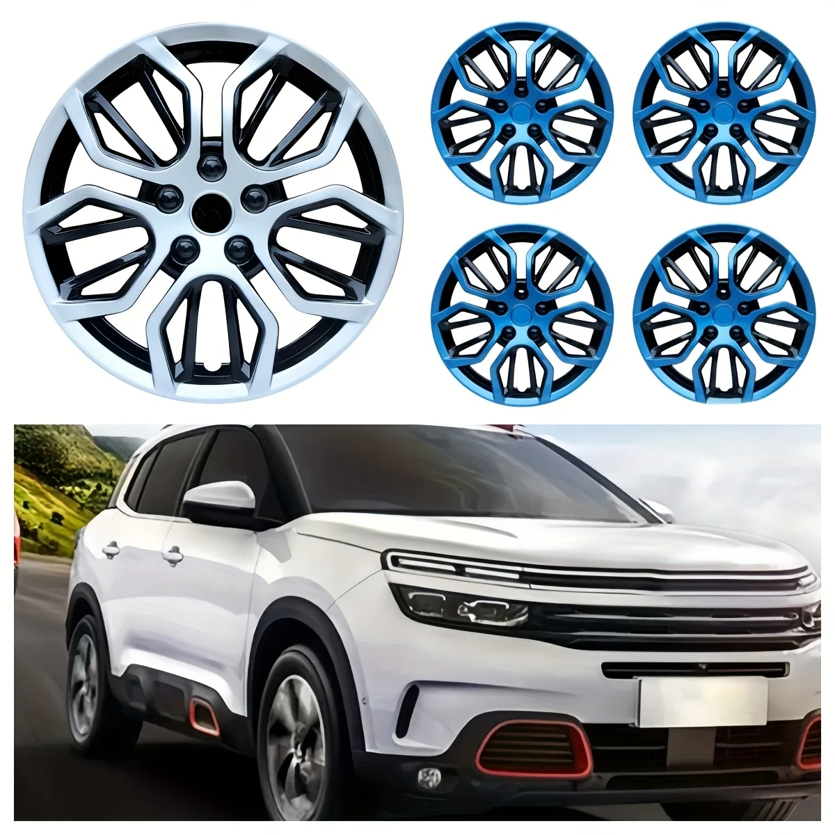 Set of 4 Wheel Cover 14/15inch Universal Hub Caps Snap On Car Hubcap Replacement Rim Skin Protector Automotive Styling Decor