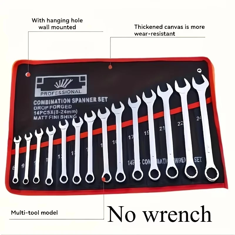 14 pocket double headed wrench tool storage bag. Durable wrench storage bag is perfect for organizing in garages and workshops.
