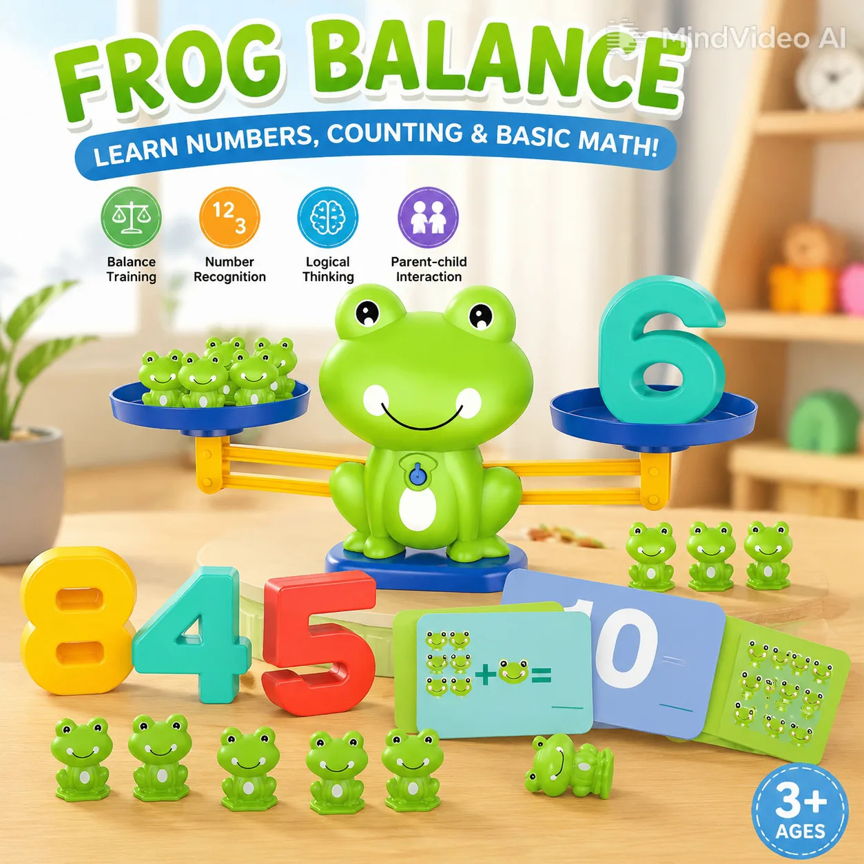 Frog-Shaped Math Balance Scale Educational Toy for Kids Learn Counting Logic Passover Gifts with Number Blocks Weights