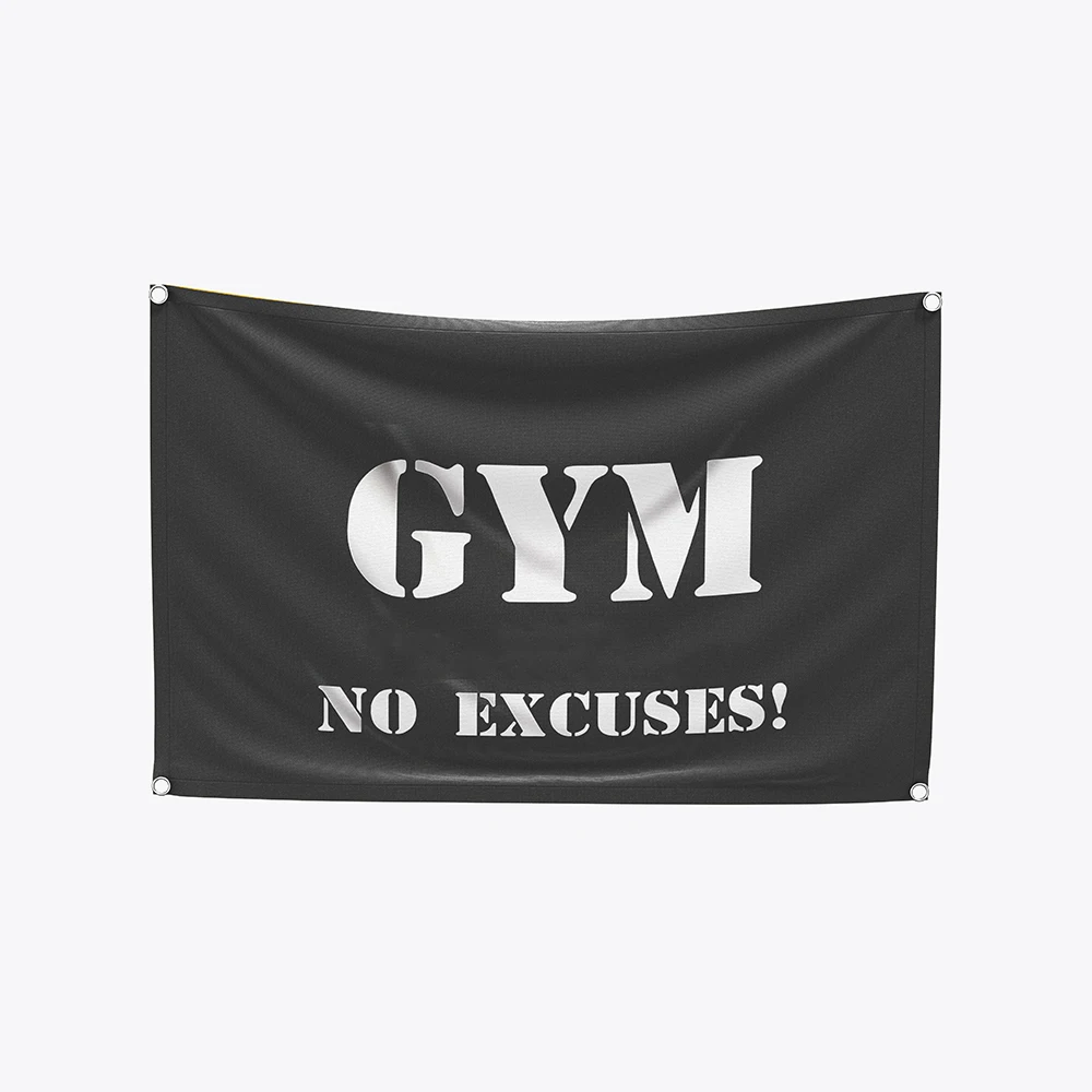 Gym No Excuses Flag 3x5 Ft Motivational Fitness Inspirational Flags for Home Gym Decor College Room Wall Garage Flag