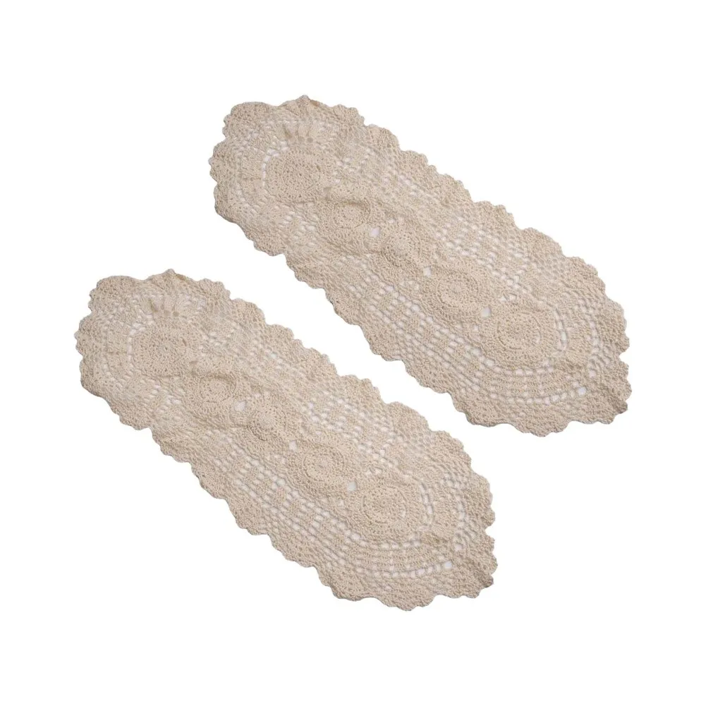 2 Pcs White Hand Crocheted Cotton Table Hollow Lace Mat For Dining Table Decoration Home Kitchen Textiles